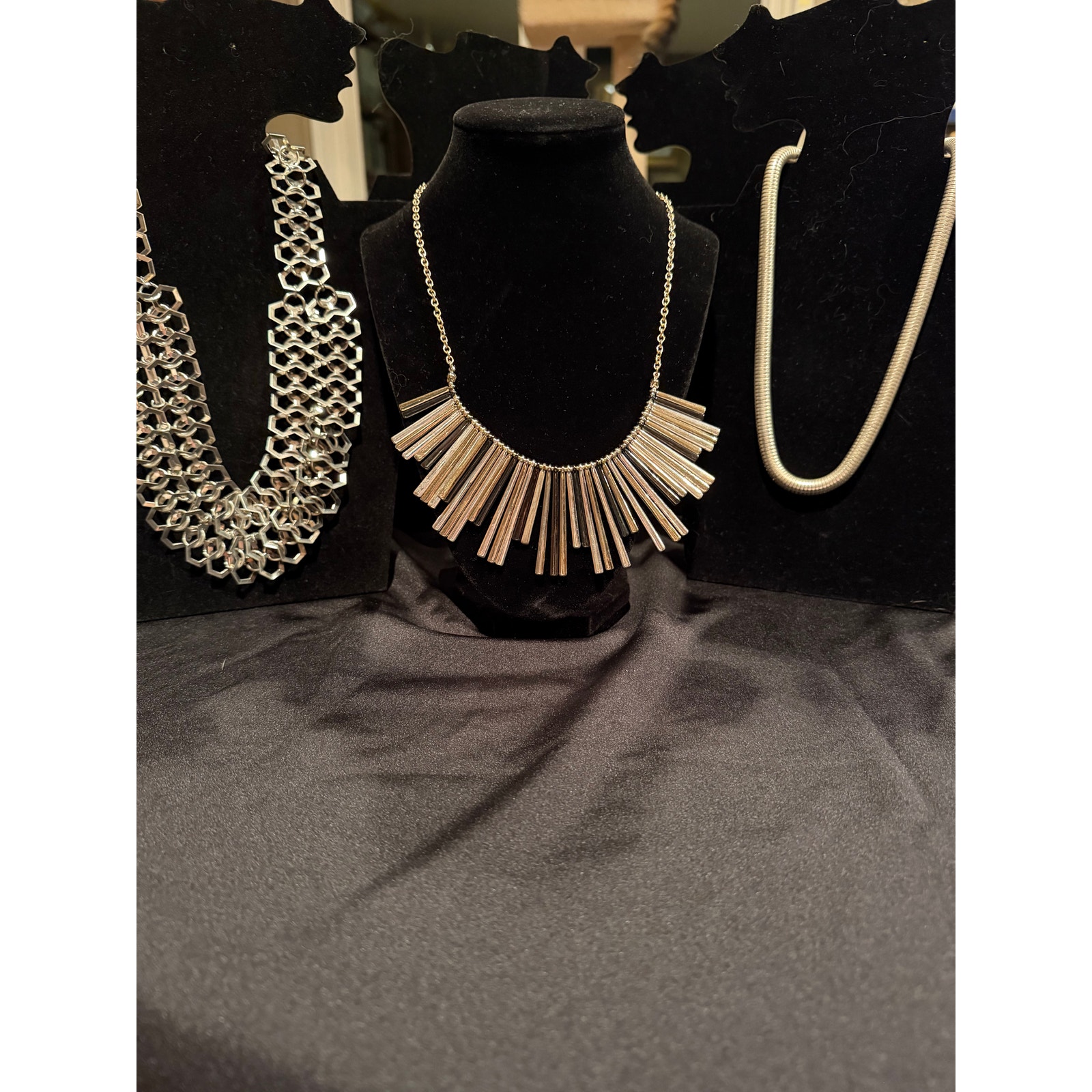 Silver Tone Necklace Set Of 3 Statement Pieces